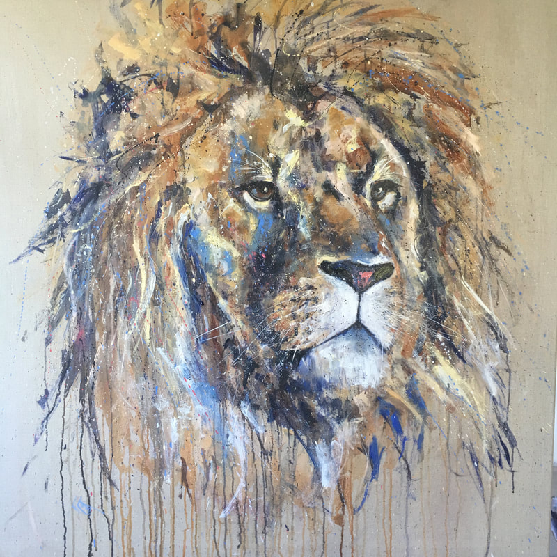 Lion portrait oil painting Louise Luton