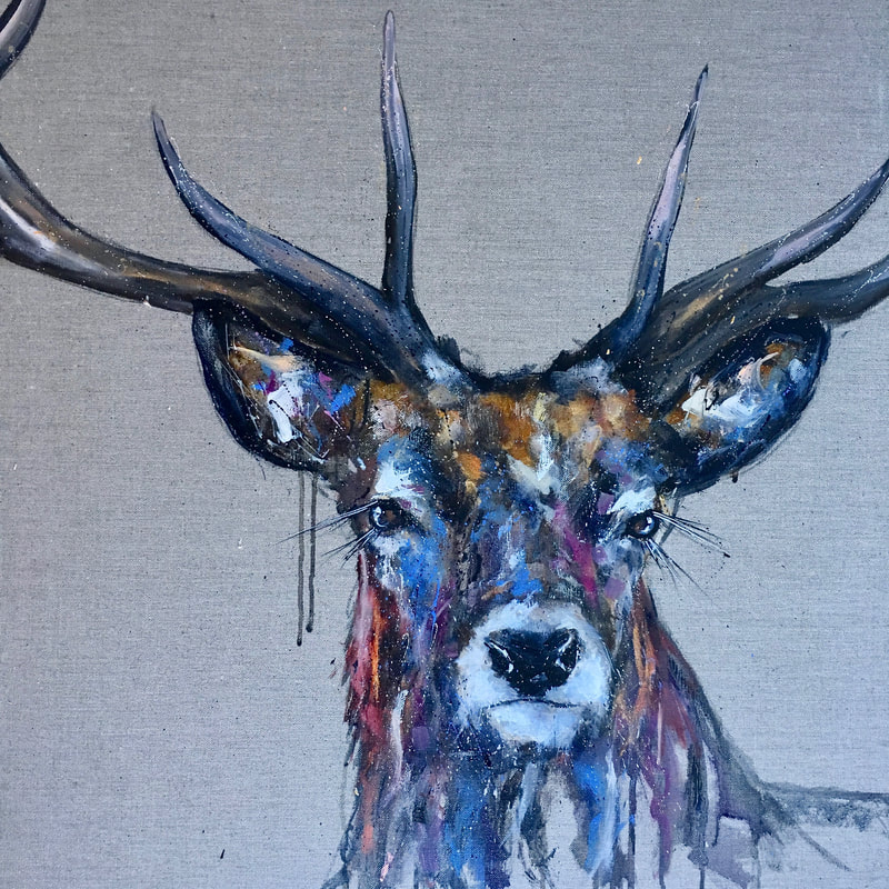 Stag painting, oil on linen, by Louise Luton