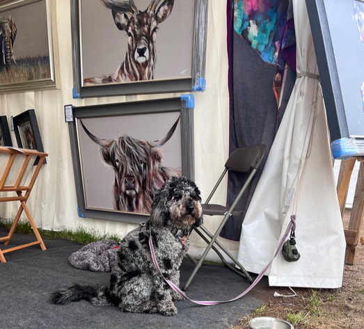 cockapoo on stand LOUISE LUTON art at the new forest show