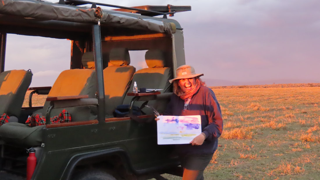 Louise Luton painting on safari in Kenya