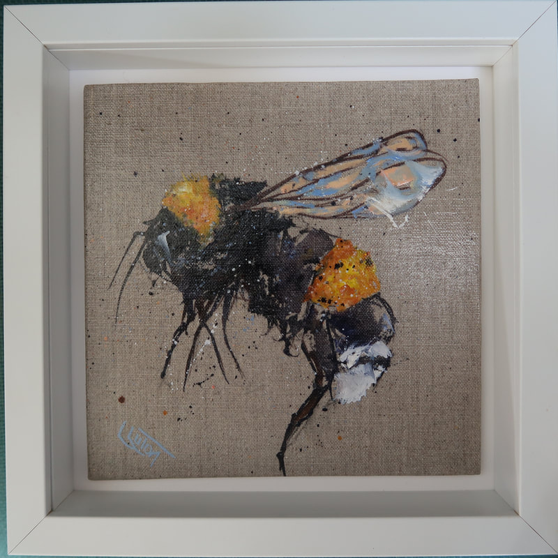 Bee oil painting by Louise Luton. Available from The Doll's House in Fordingbridge.