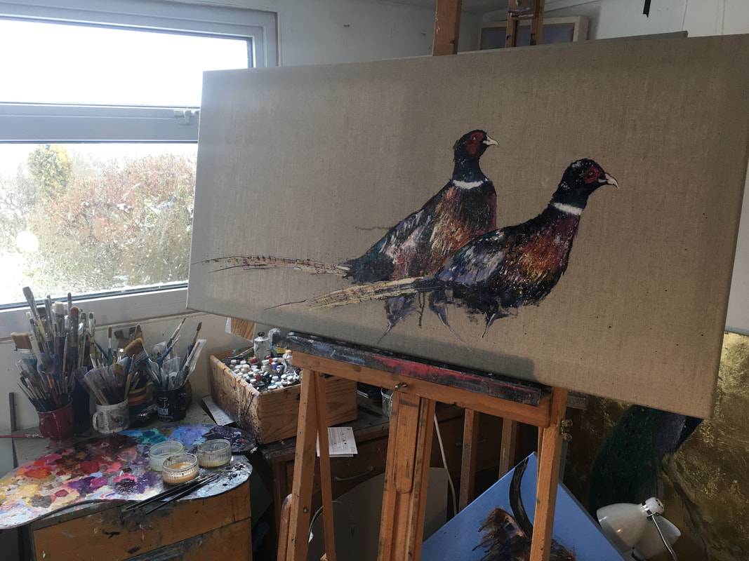 Pheasants. Louise Luton. Oil on linen.