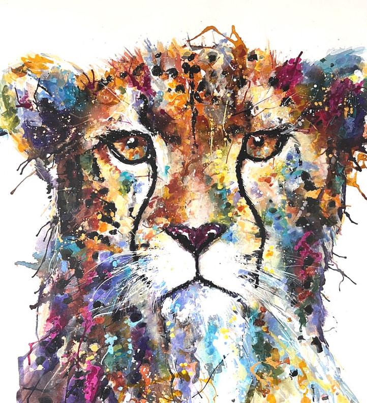 mixed media on canvas colourful cheetah