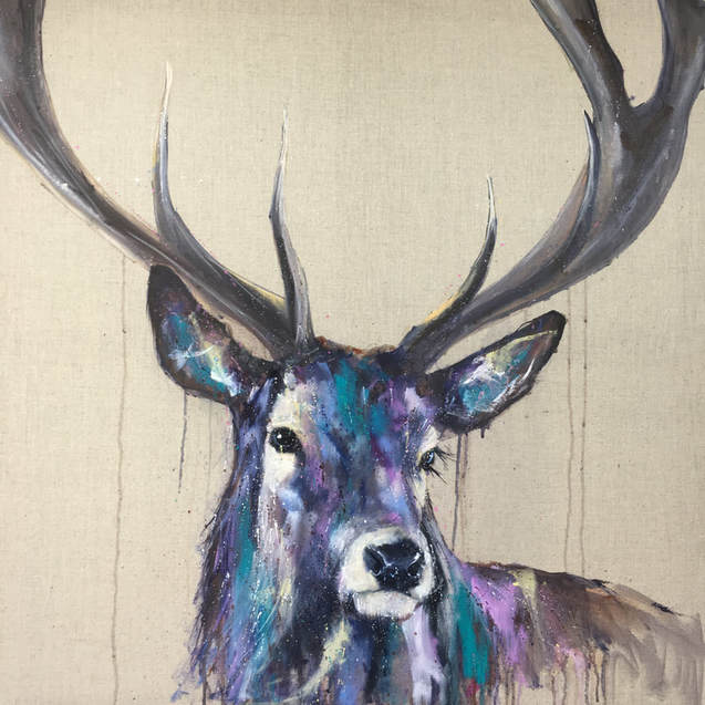 Stag oil painting by Louise Luton. Available from The Doll's House in Fordingbridge.