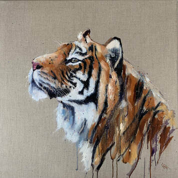 Oil painting of a tiger named Talash by Louise Luton